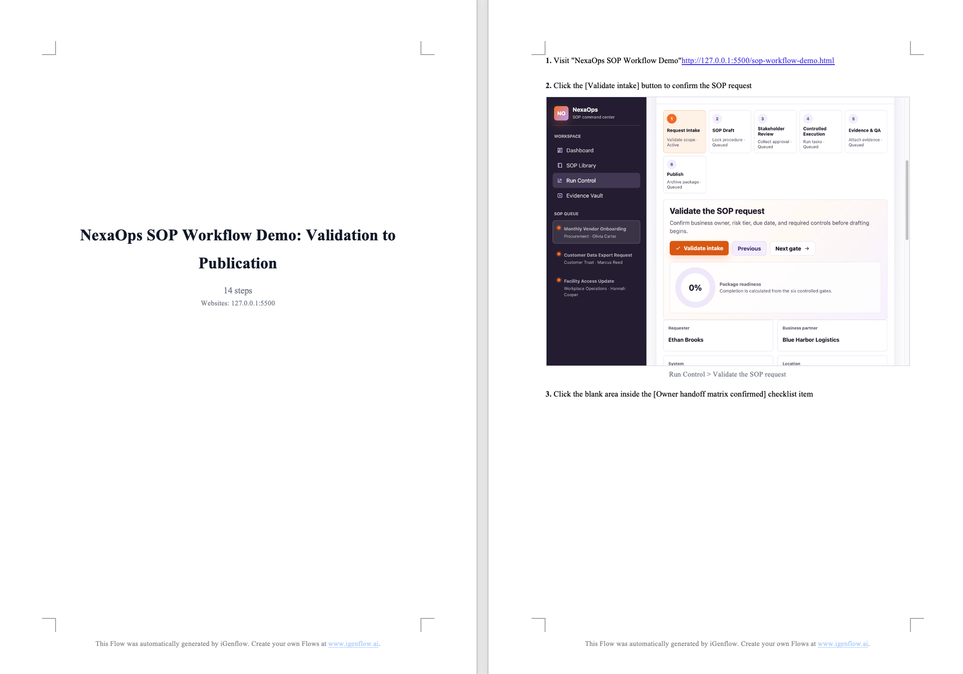 Word document export example